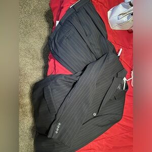 Chaps 2 piece men’s suit black with white pinstripes lines 44r